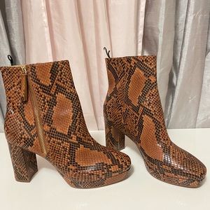 H&M Block Heeled Faux Snakeskin Pattern Ankle Boots